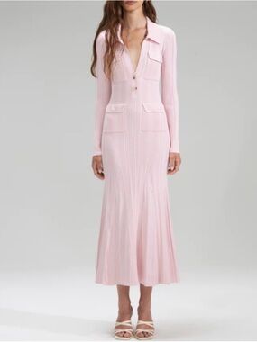 Self Portrait Pink Viscose Knit Midi Dress